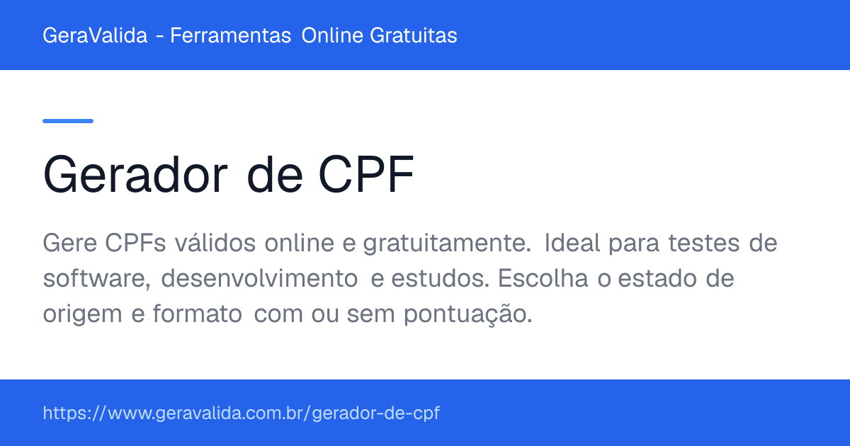 Gerador de CPF — ferramenta online gratuita do GeraValida