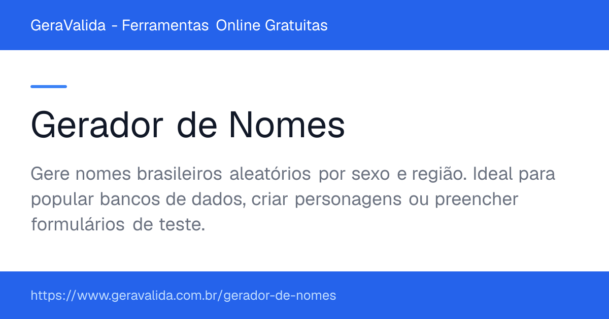 Gerador de Nomes — ferramenta online gratuita do GeraValida