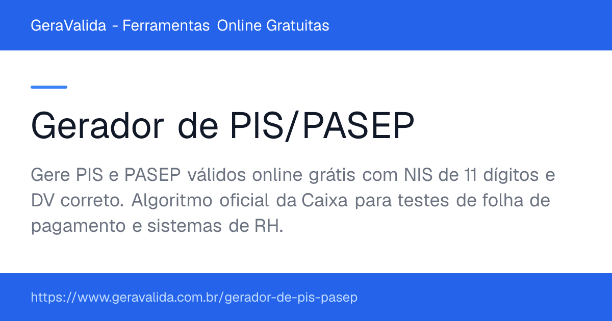 Gerador de PIS/PASEP — ferramenta online gratuita do GeraValida