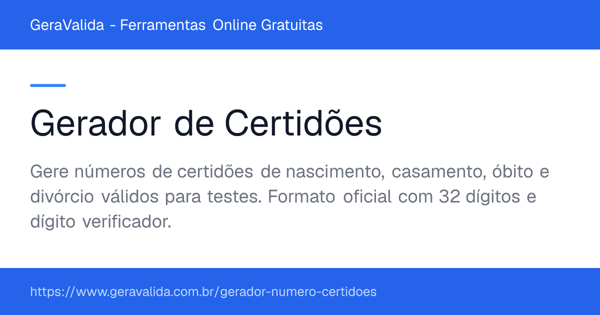 Gerador de Certidões — ferramenta online gratuita do GeraValida