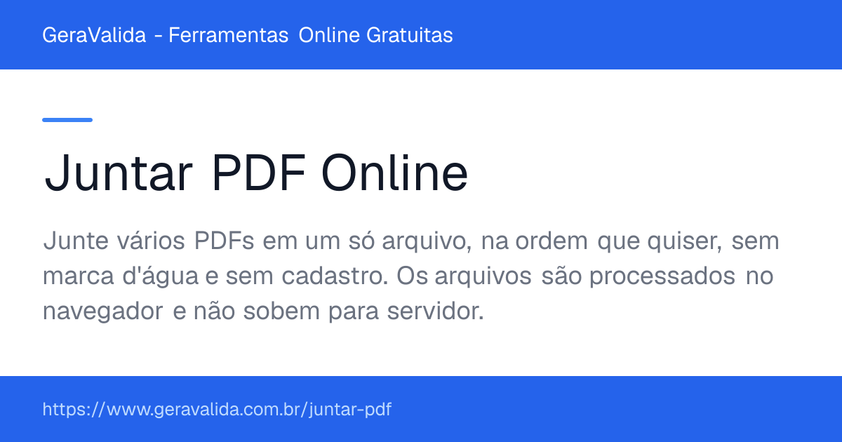Juntar PDF Online — ferramenta online gratuita do GeraValida