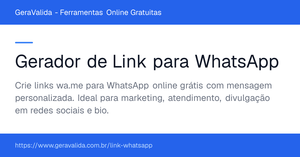 Gerador de Link para WhatsApp — ferramenta online gratuita do GeraValida