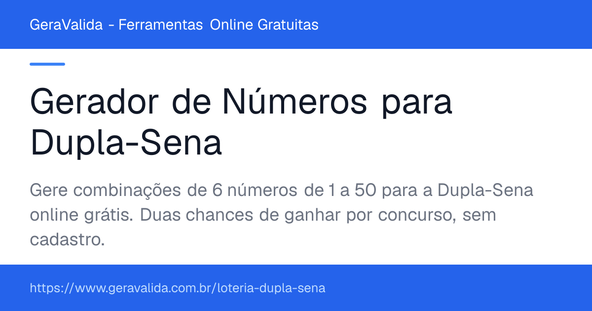 Gerador de Números para Dupla-Sena — ferramenta online gratuita do GeraValida