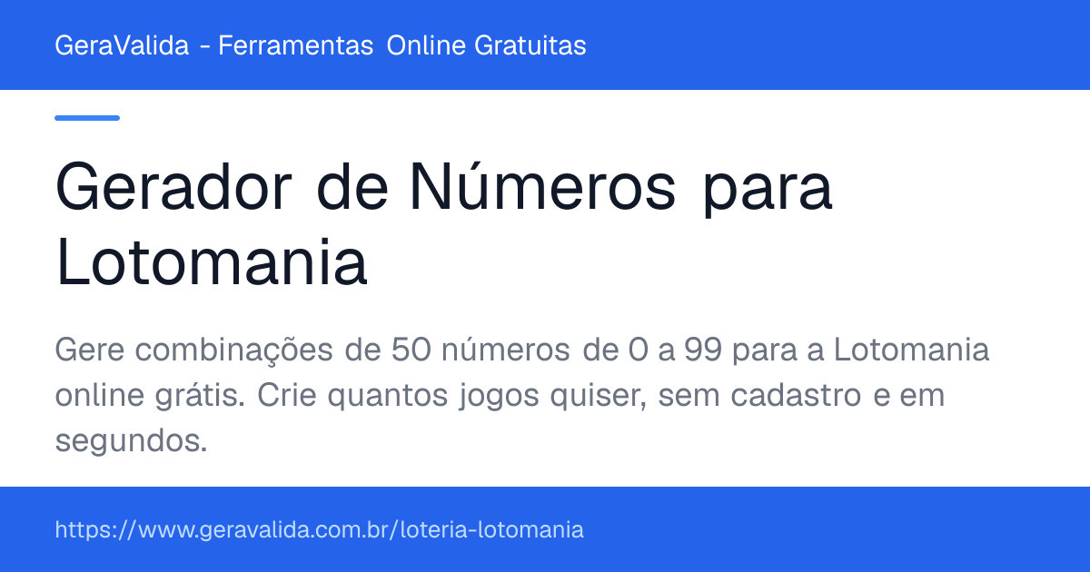 Gerador de Números para Lotomania — ferramenta online gratuita do GeraValida