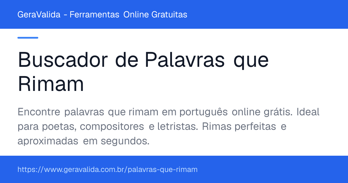 Buscador de Palavras que Rimam — ferramenta online gratuita do GeraValida