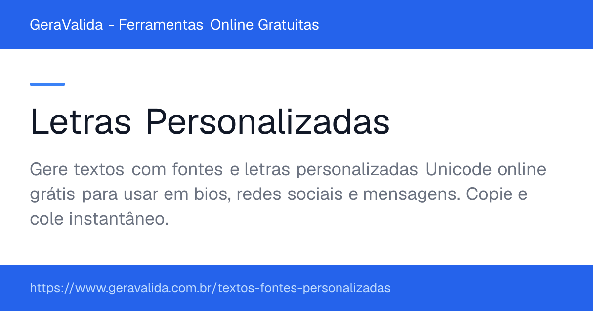 Letras Personalizadas — ferramenta online gratuita do GeraValida