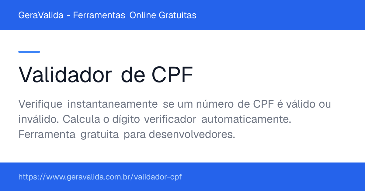 Validador de CPF — ferramenta online gratuita do GeraValida