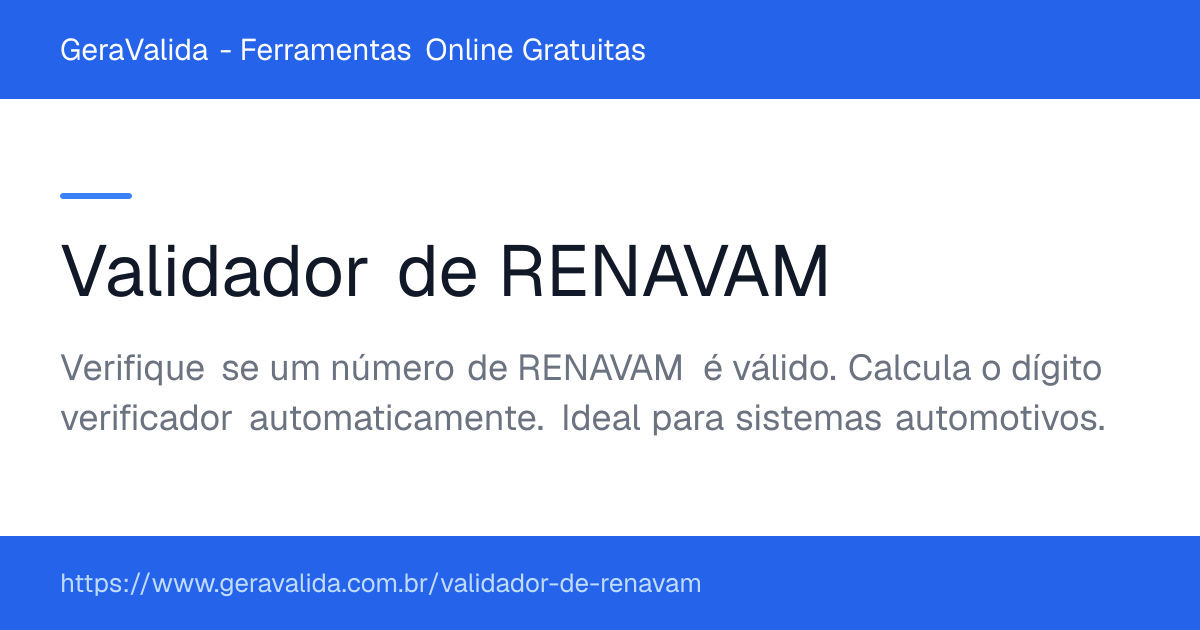 Validador de RENAVAM — ferramenta online gratuita do GeraValida