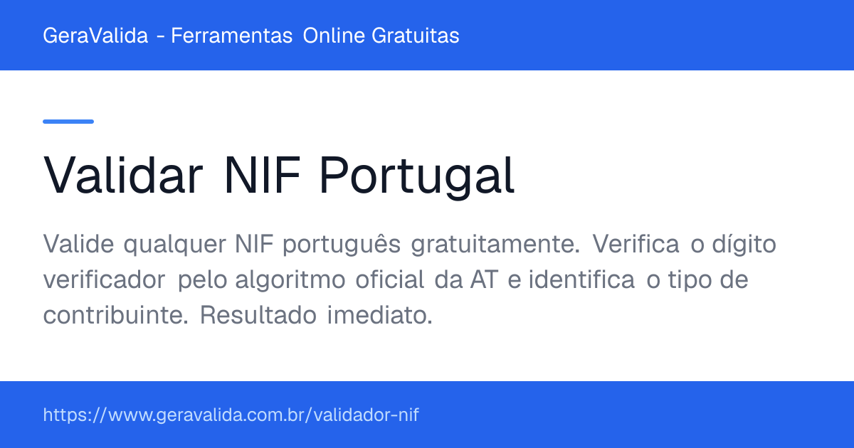 Validar NIF Portugal — ferramenta online gratuita do GeraValida