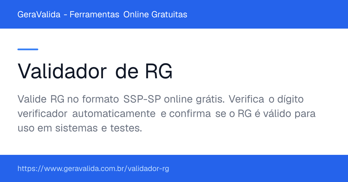 Validador de RG — ferramenta online gratuita do GeraValida